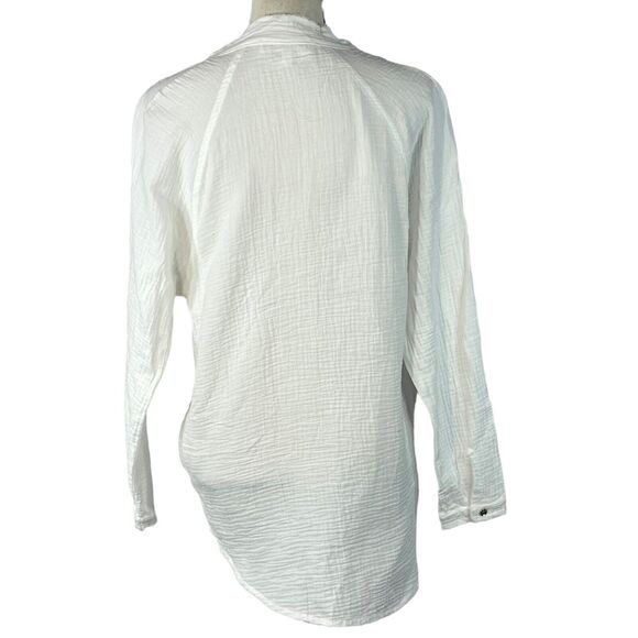 Adyson Parker X-Small Top Button-Up V-Neck Long Sleeve Pocket Gauzy Frayed White - Picture 5 of 9